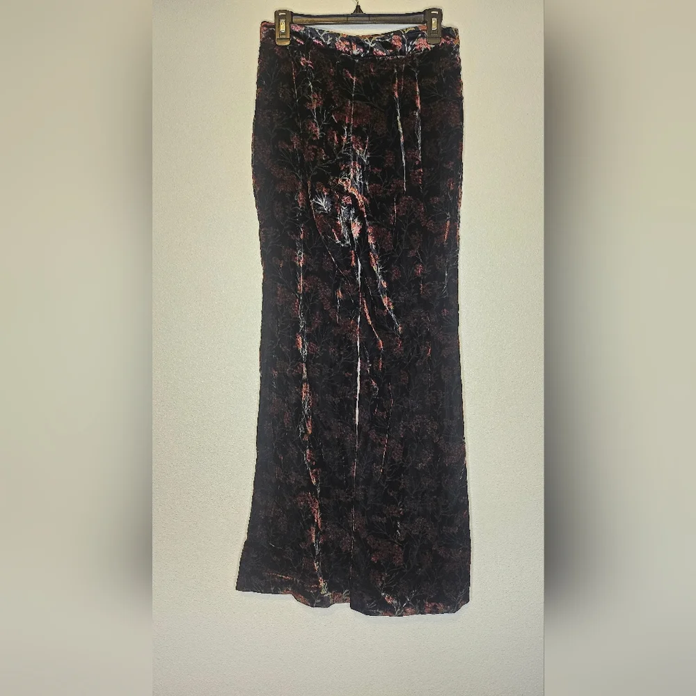 Zara The Charlotte Pant Flare Black Red Floral Velvet Sz S - Picture 5 of 10
